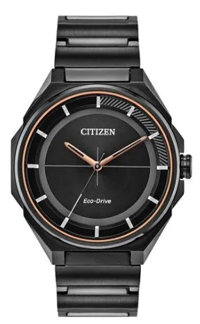Citizen® Men's Eco-Drive® Black Stainless Steel Watch w/Black Dial