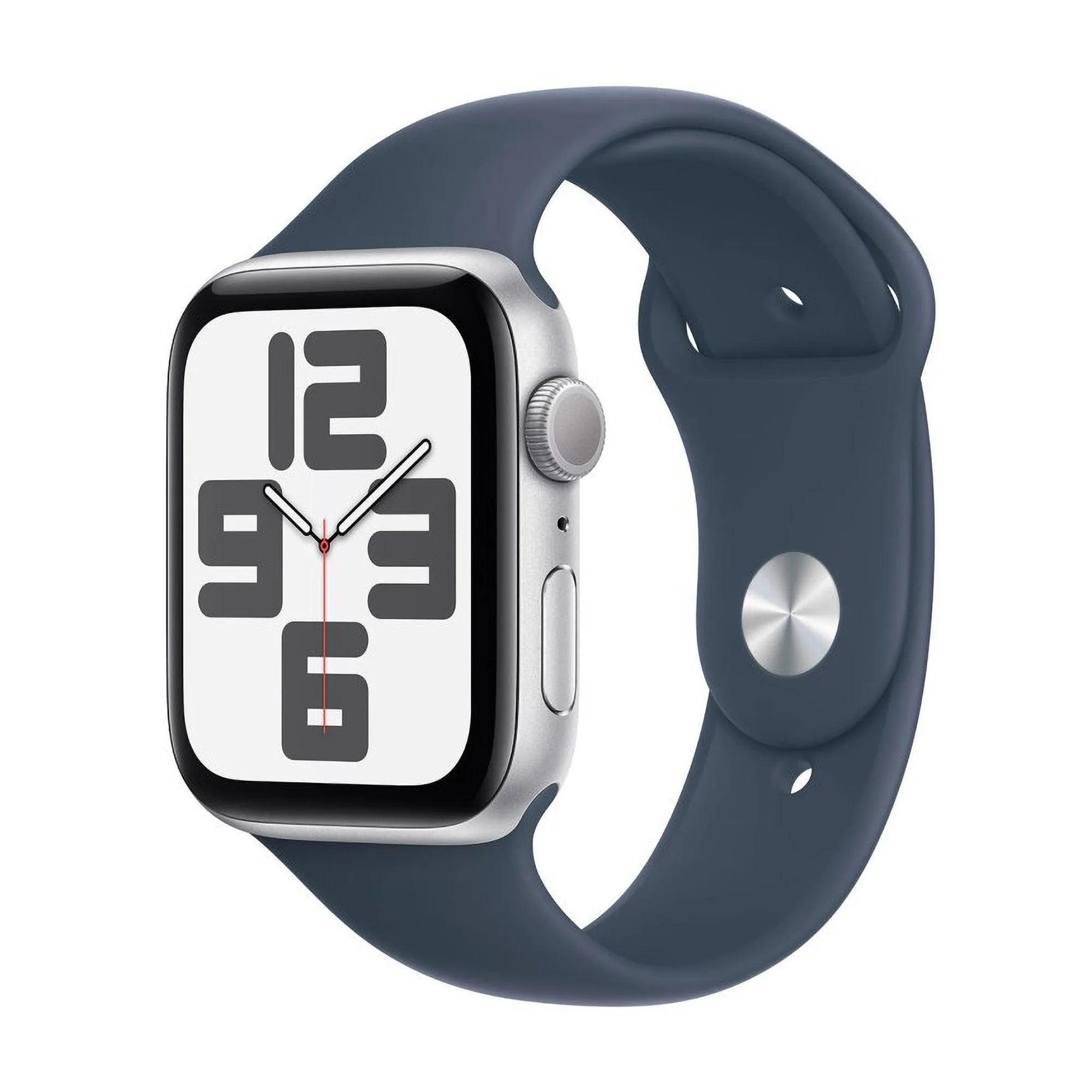 Apple Watch Se Gps 44Mm Silver Aluminum Case W/ Storm Blue M/L Sport Band