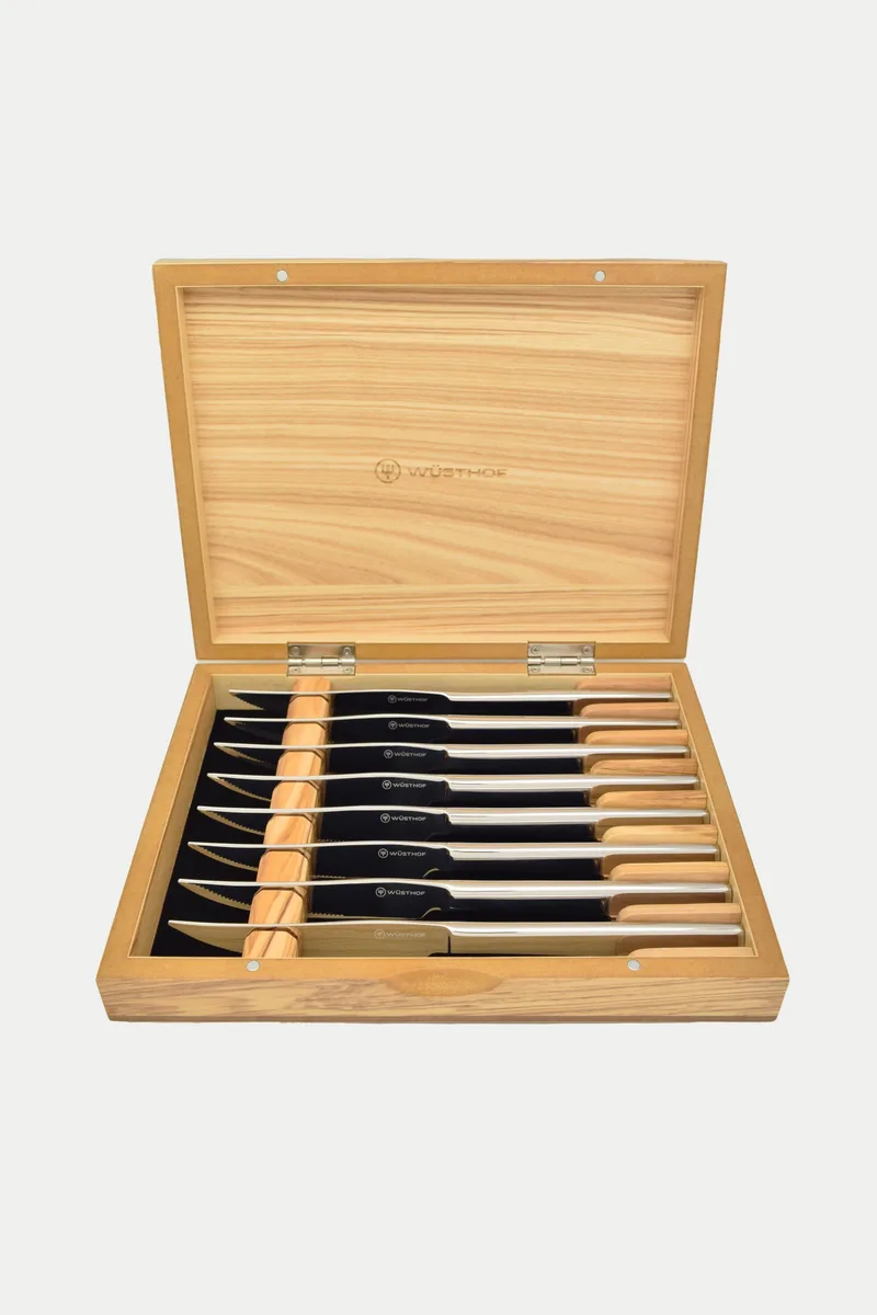 Wusthof 8 Piece Stainless Steak Knife Set in Olivewood Presentation Box
