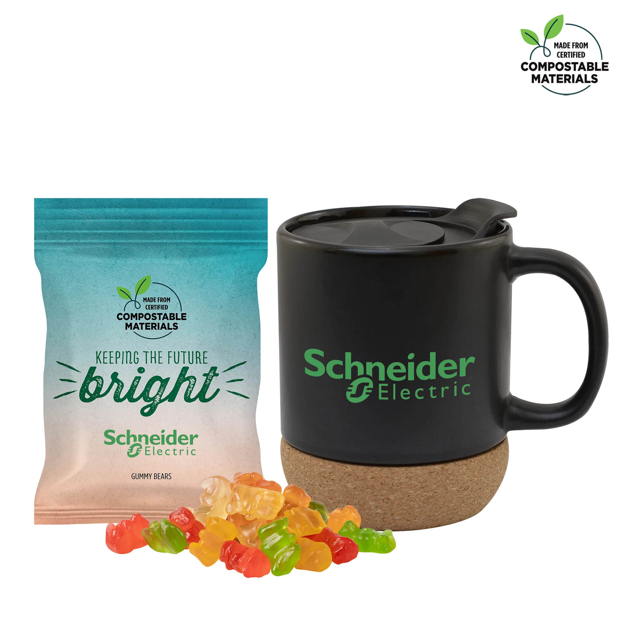 Cork Bottom Mug with Compostable bag of Gummy Bears view 2