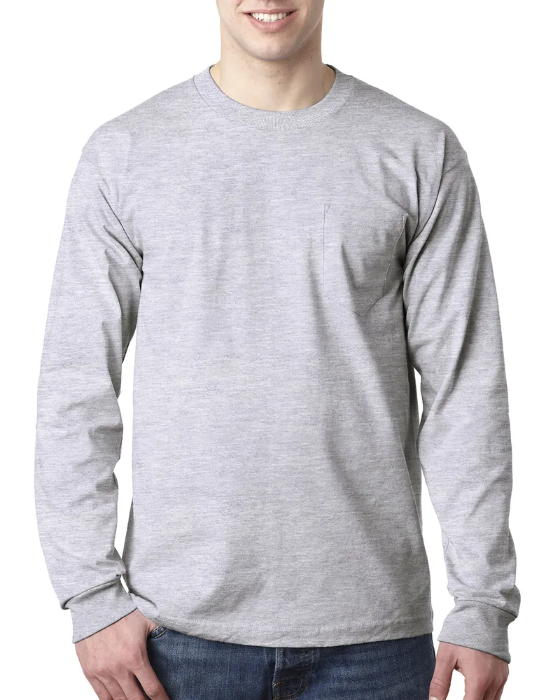 BAYSIDE Adult USA Made Heavyweight Long-Sleeve Pocket T-Shirt