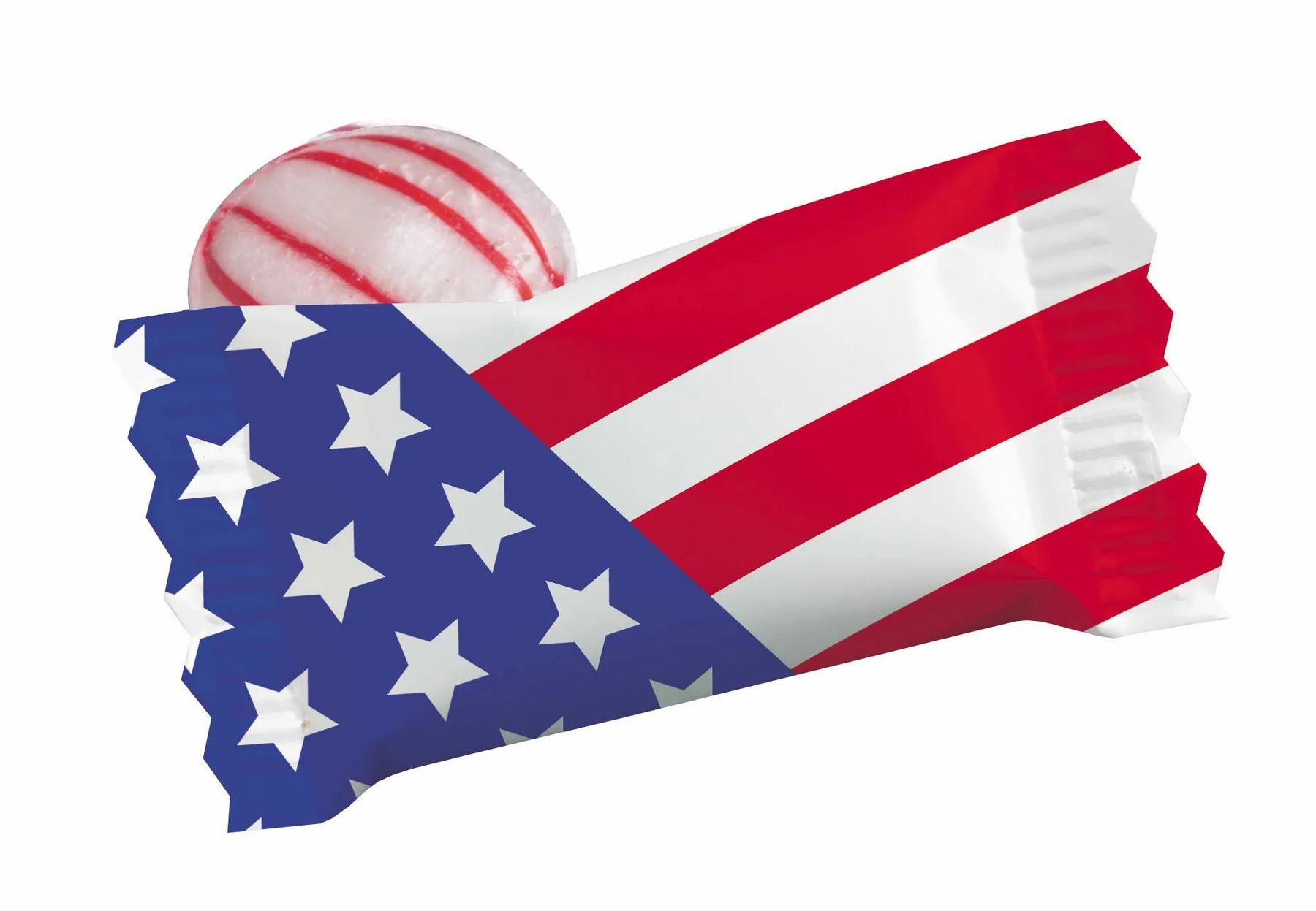 Red Striped Peppermint Candy w/ Stock US Flag Wrapper