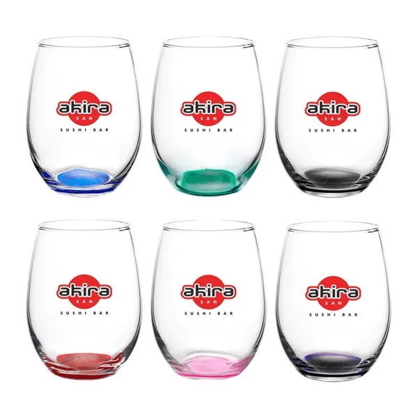 Liquid Lunch 15 oz Stemless Wine Glasses with Color Bottom view 2