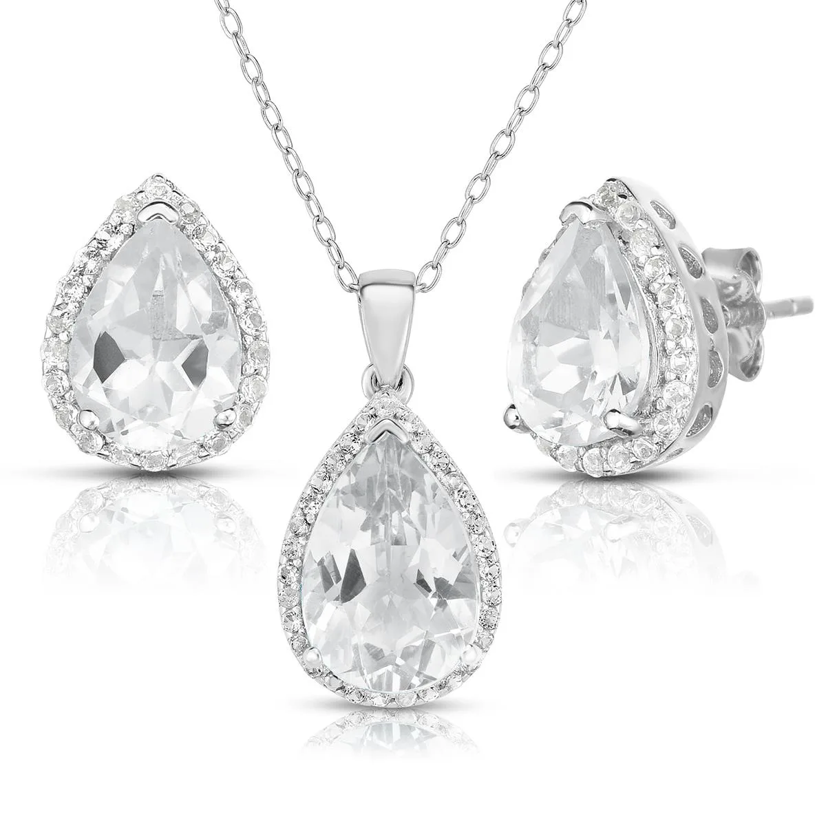 Jilco Inc White Topaz Earrings & Necklace Set