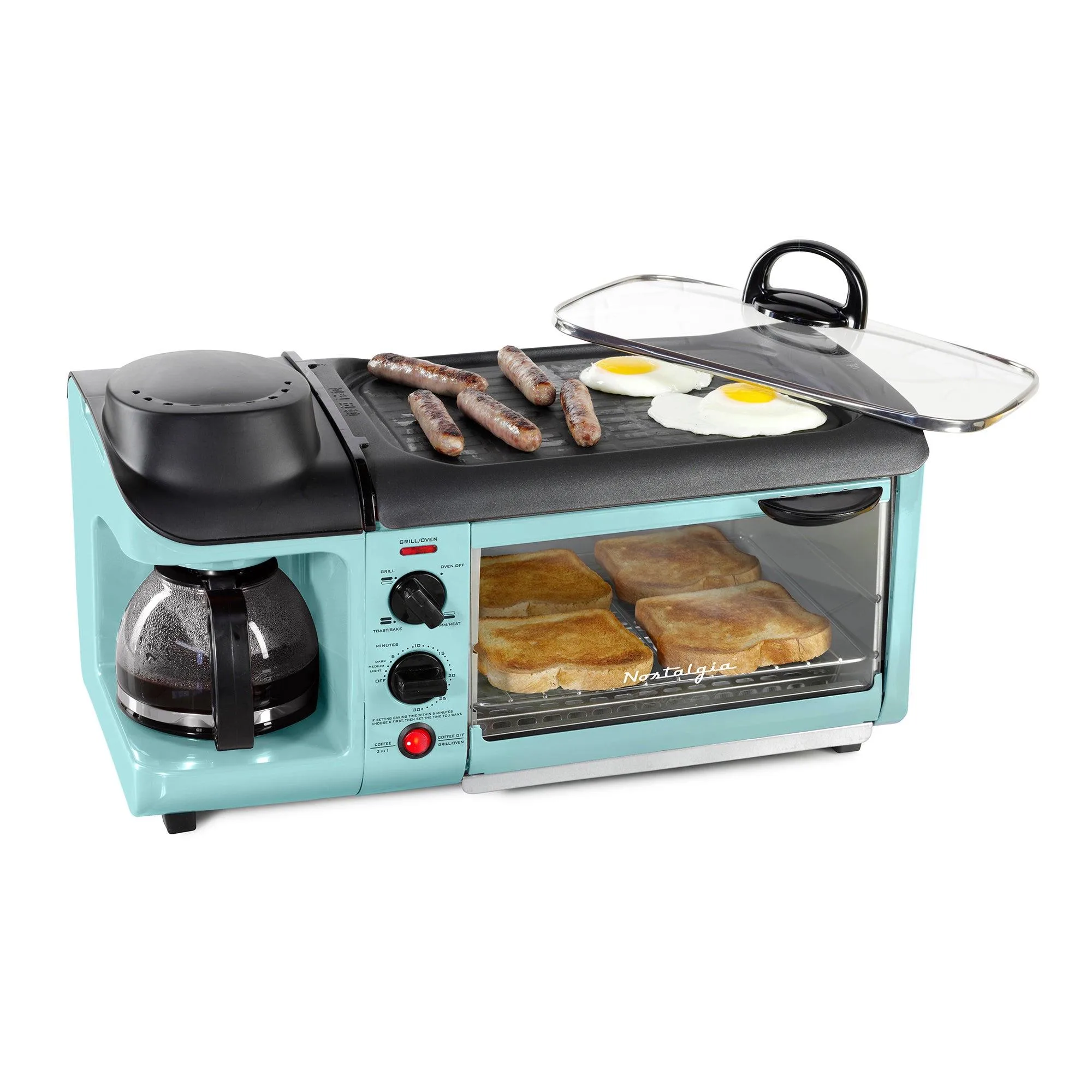 Nostalgia 3-in-1 Aqua Breakfast Station w/Toaster Oven