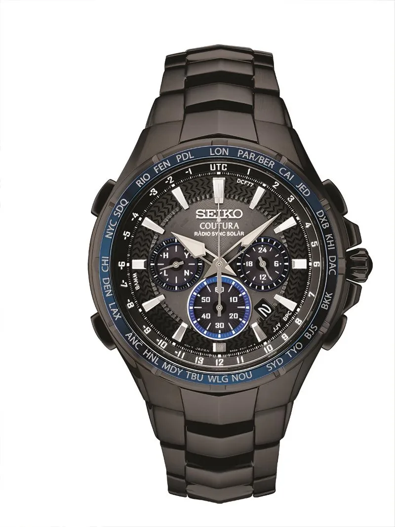 Seiko Watch Mens Solar Radio Sync Black Case Black Dial
