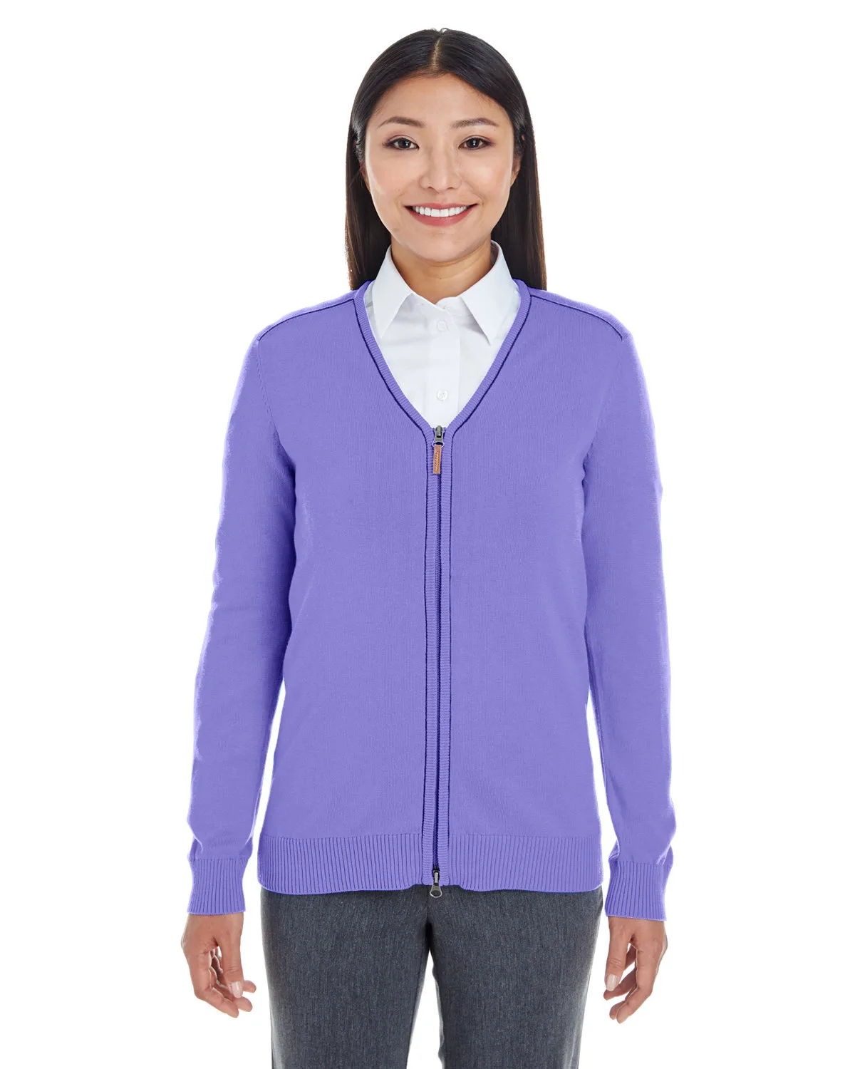 Devon and Jones Ladies' Manchester Fully-Fashioned Full-Zip Cardigan Sweater view 2