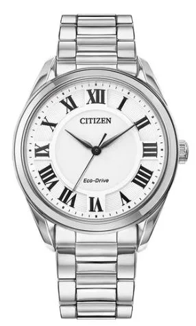 Citizen® Ladies Arezzo Eco-Drive® Silver-Tone Stainless Steel Bracelet Watch w/White Dial