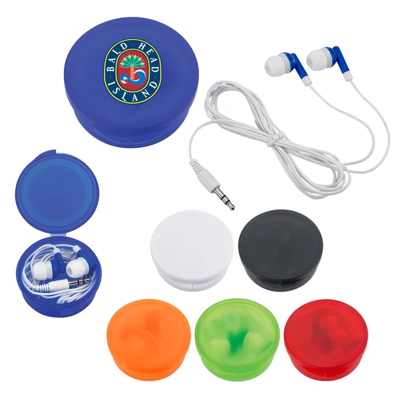 Earbuds In Round Plastic Case view 2