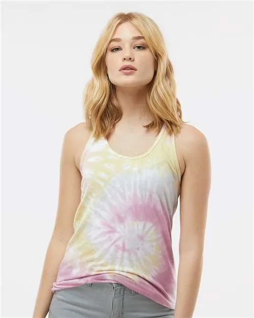 Colortone Women's Tie-Dyed Racerback Tank top view 2