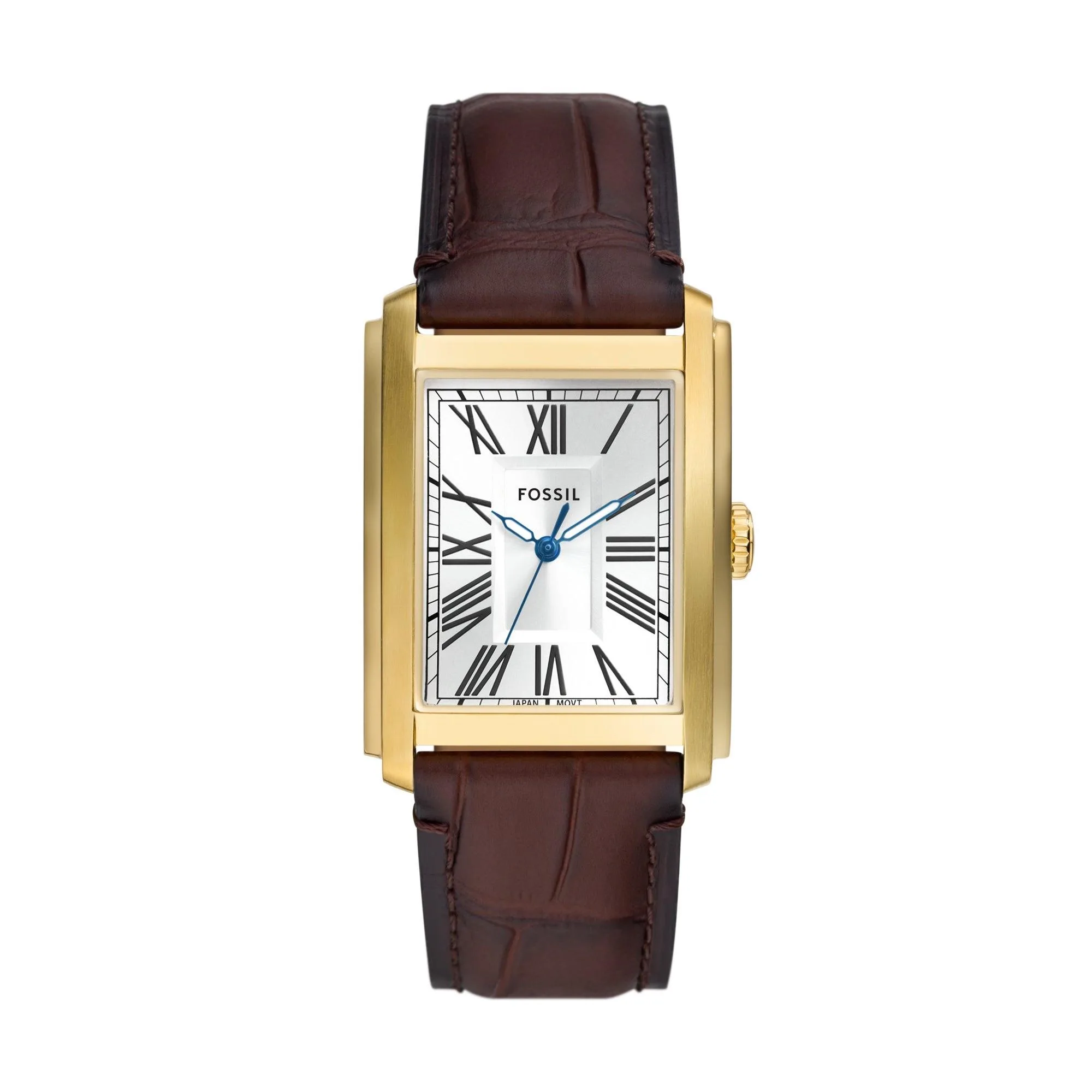 Fossil Men's Caraway Gold & Brown Leather Strap Watch Silver Dial