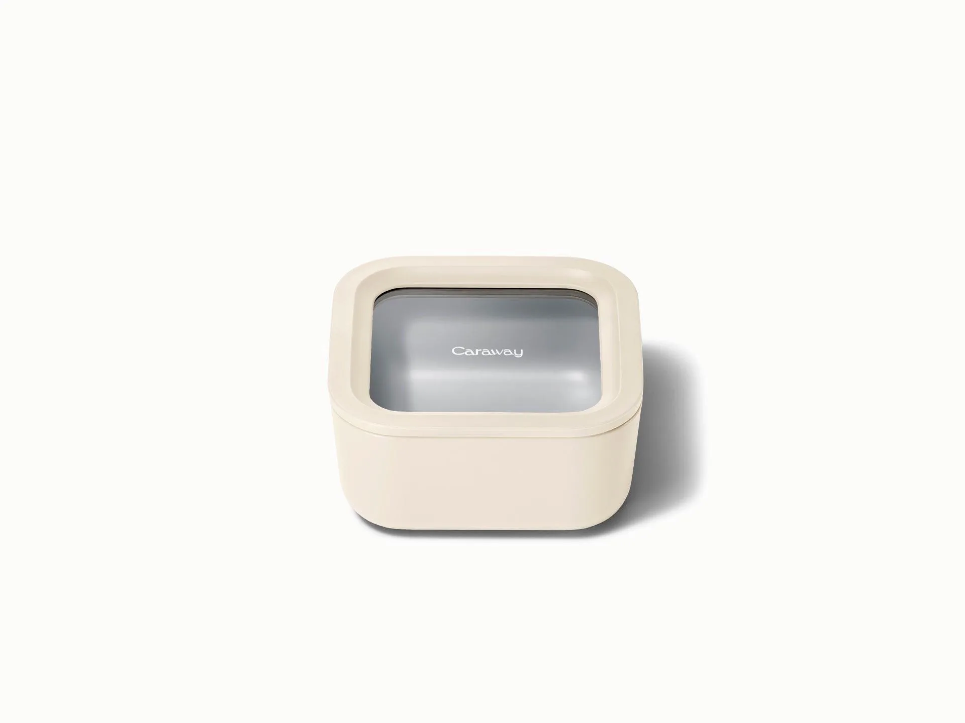Caraway 4.4 Cup Glass Food Container Square Shape W/ Lid Cream