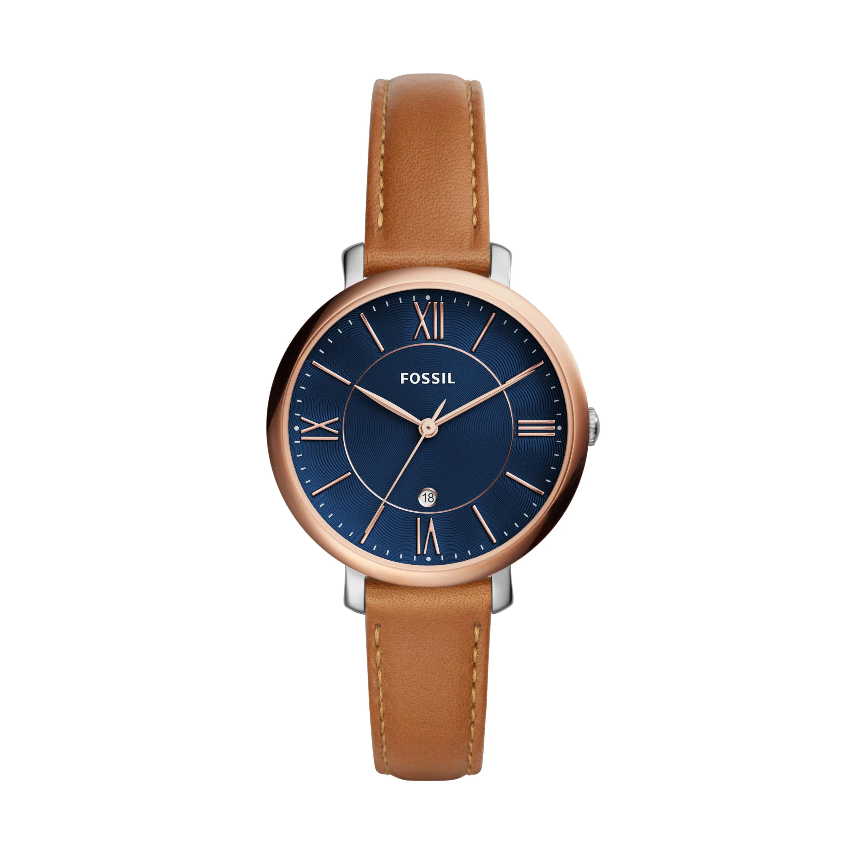 Fossil Ladies Jacqueline Brown Leather Stap Watch Blue Dial