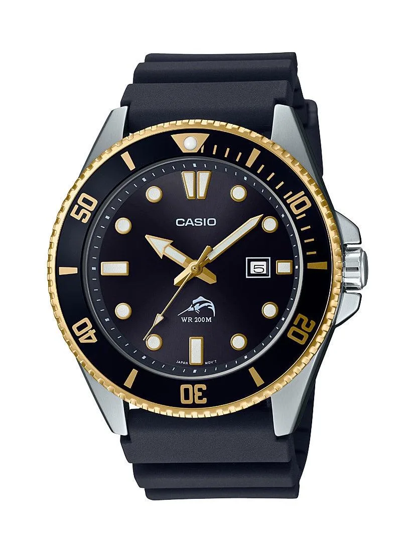 Casio Mens Diver Inspired Black & Gold Resin Watch Black Dial