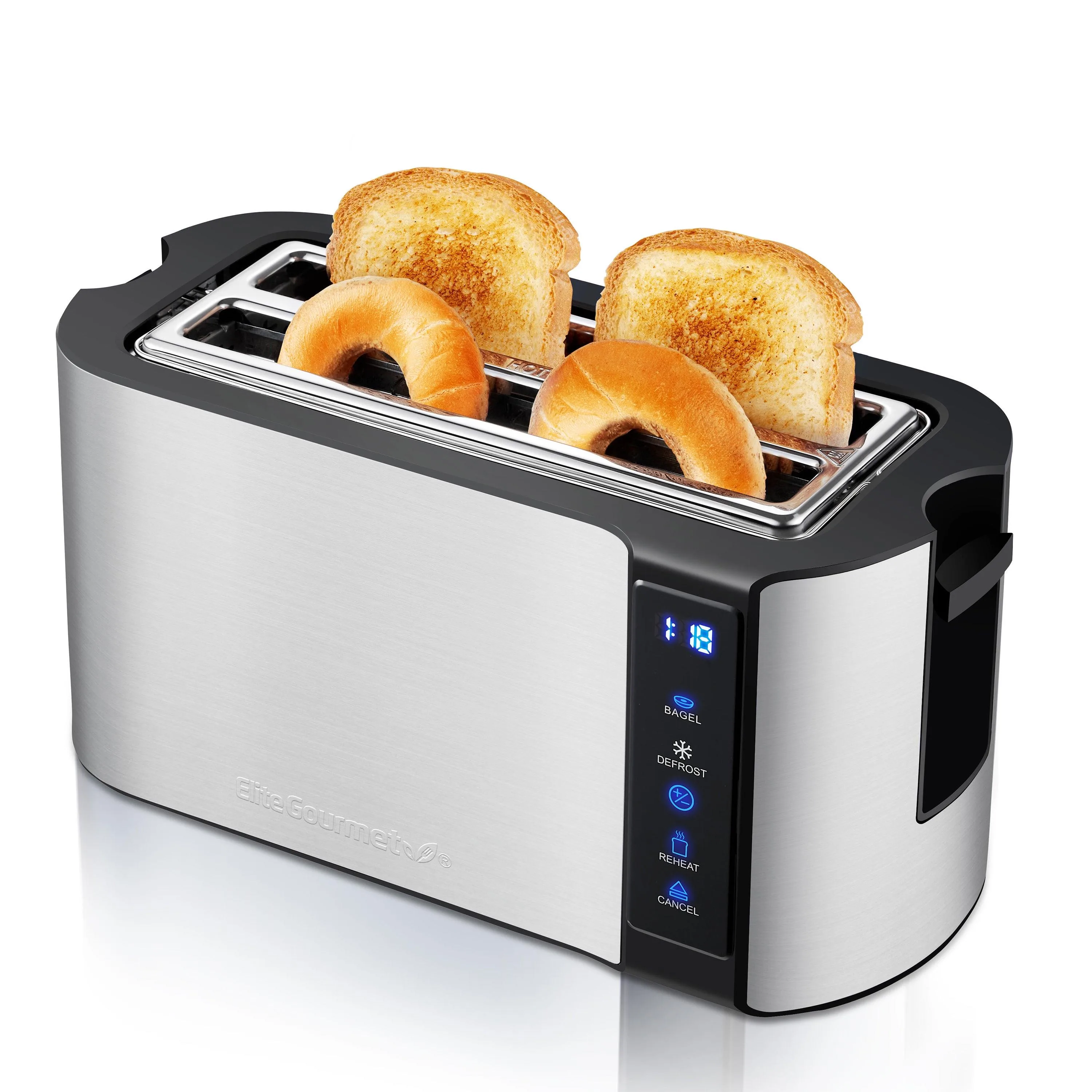 Elite 4 Slice Digital Long Slot Toaster W/ Touchscreen Black/Stainless