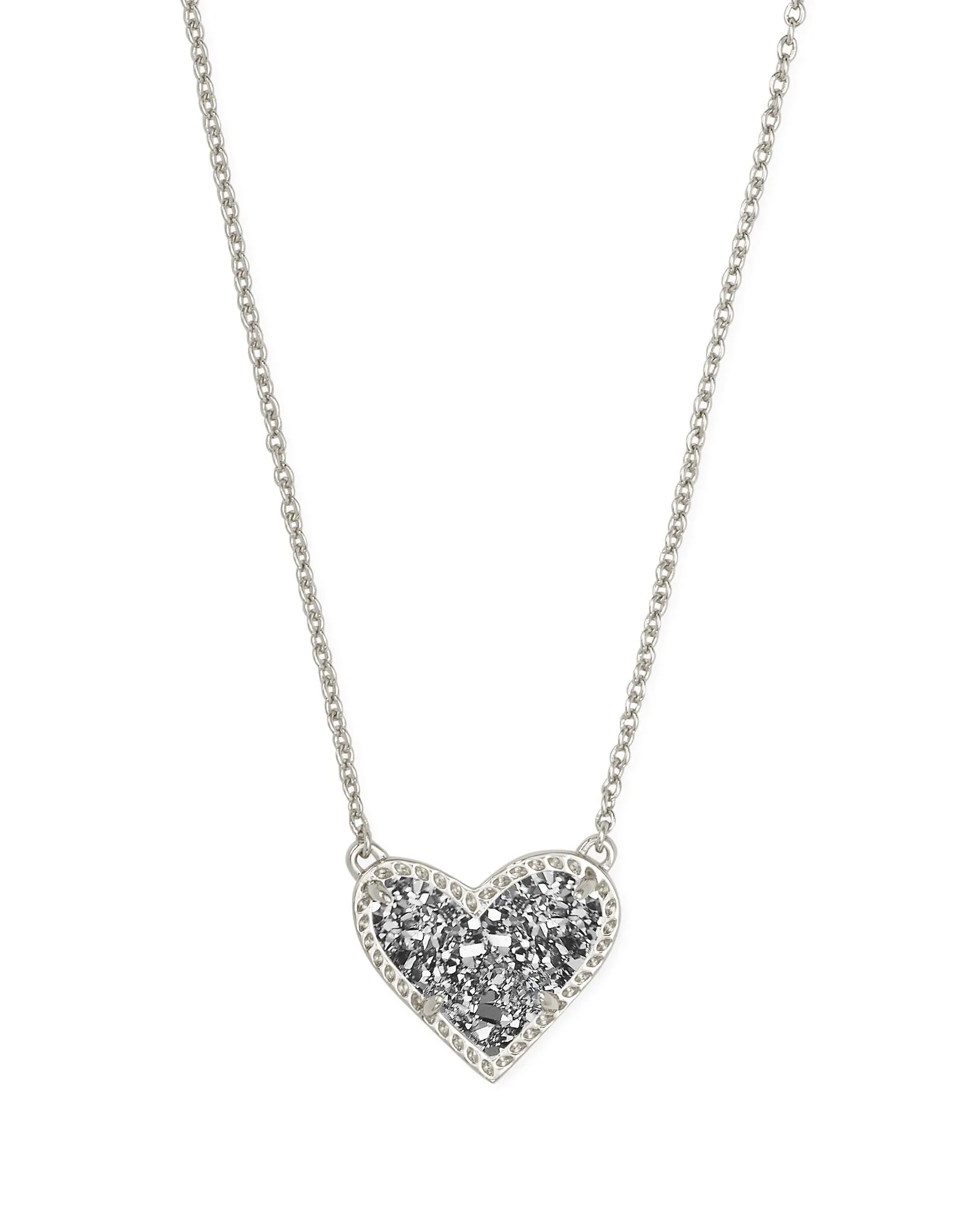 Kendra Scott Ari Heart Short Pendant Necklace - Rhod Platinum Drusy