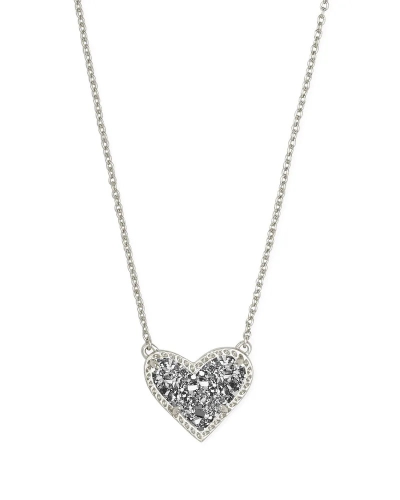 Kendra Scott Ari Heart Short Pendant Necklace - Rhod Platinum Drusy