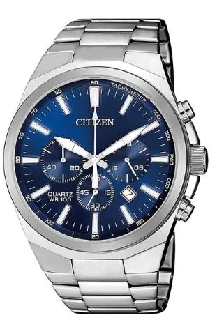 Citizen® Men's Quartz Chronograph Stainless Steel Watch w/Blue Dial