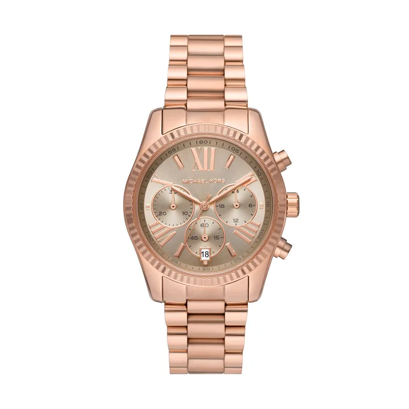 Michael Kors Ladies Lexington Rose Gold-Tone Stainless Steel Watch Gray Dial