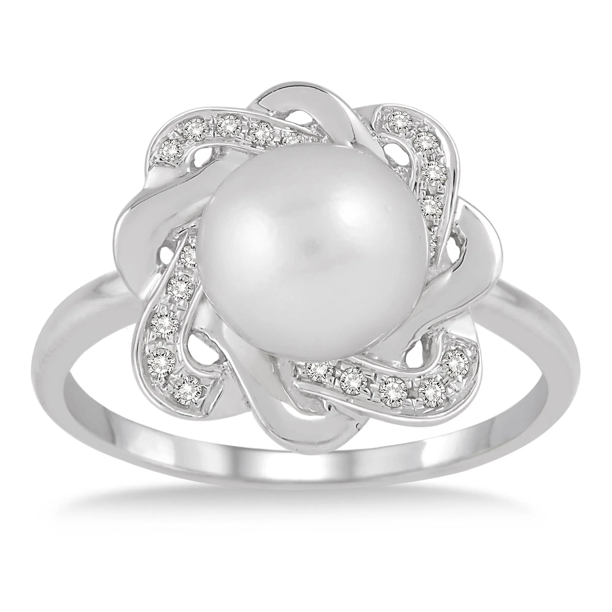 Jilco Inc Pearl & Round Diamond Ring - Size 8