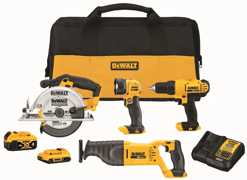 DeWalt 20V Max Cordless 4-Tool Combo Kit - Drill Circular Saw Recip Saw Worklight