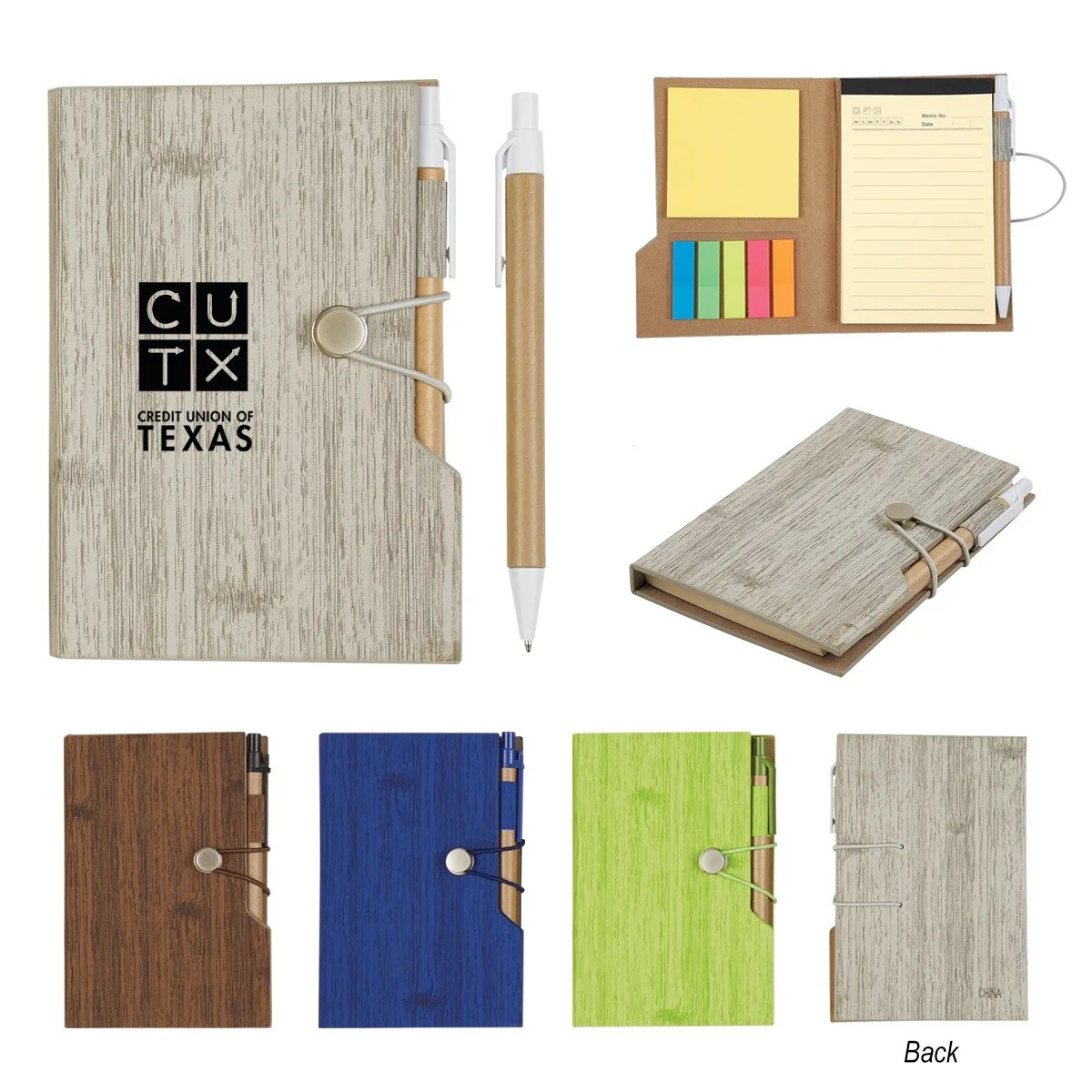 Woodgrain Look Notebook With Sticky Notes And Flags view 2