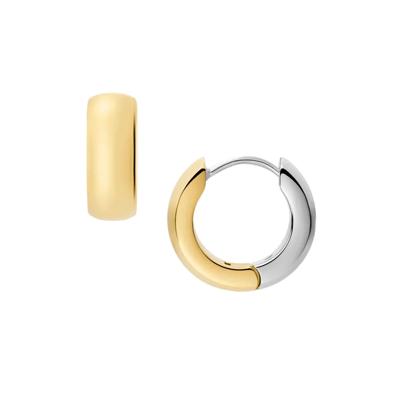 Fossil Ellis Domed Two-Tone Stainless Steel Hoop Earrings