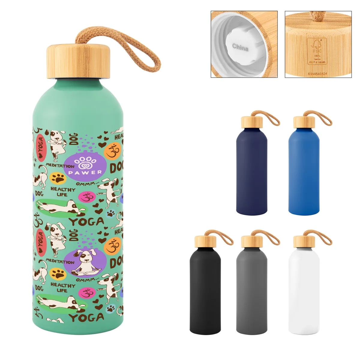 25 Oz. Full Color Blaire Recycled Aluminum Bottle With Bamboo Lid view 2