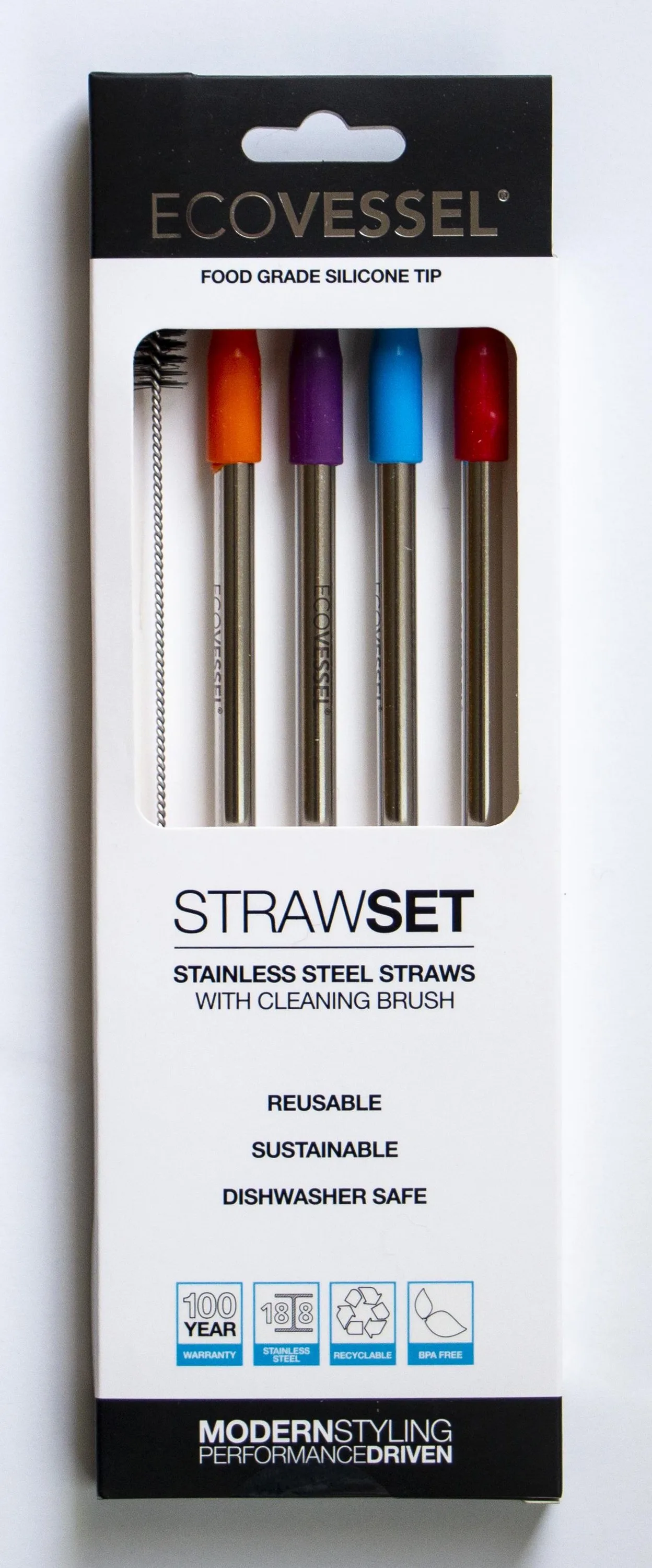 EcoVessel Ss Steel Straw Set W/Straw Brush