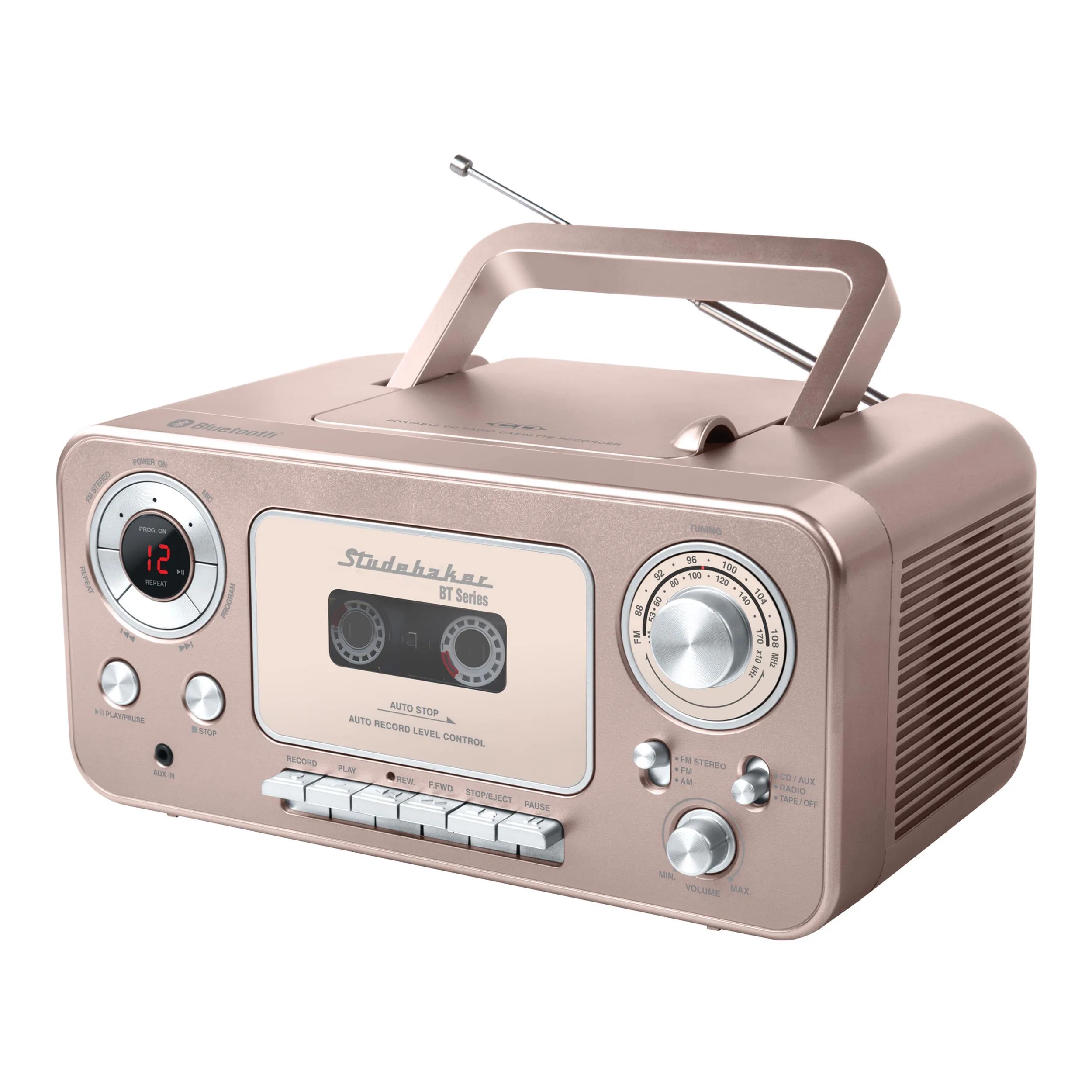 Studebaker Portable Bluetooth Cd Player, Am/Fm Radio, And Cassette Player/Recorder