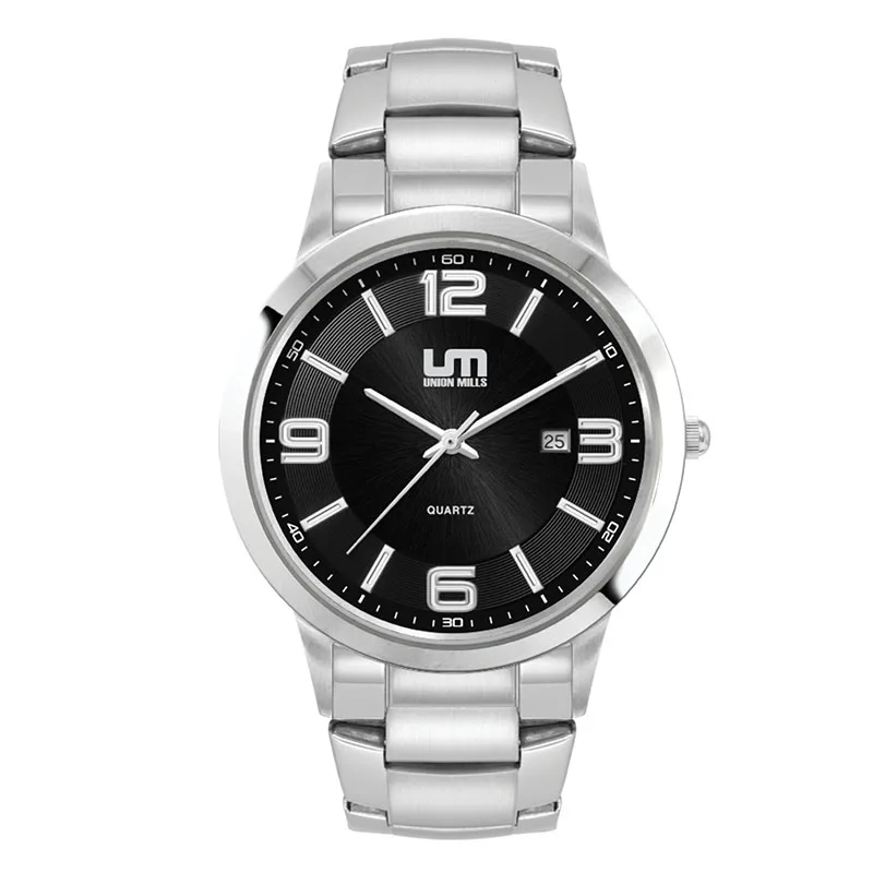 Men's Silver Stainless Steel Case Watch Men's Silver Stainless Steel Case, Black Sunray Dial, and Bl view 2