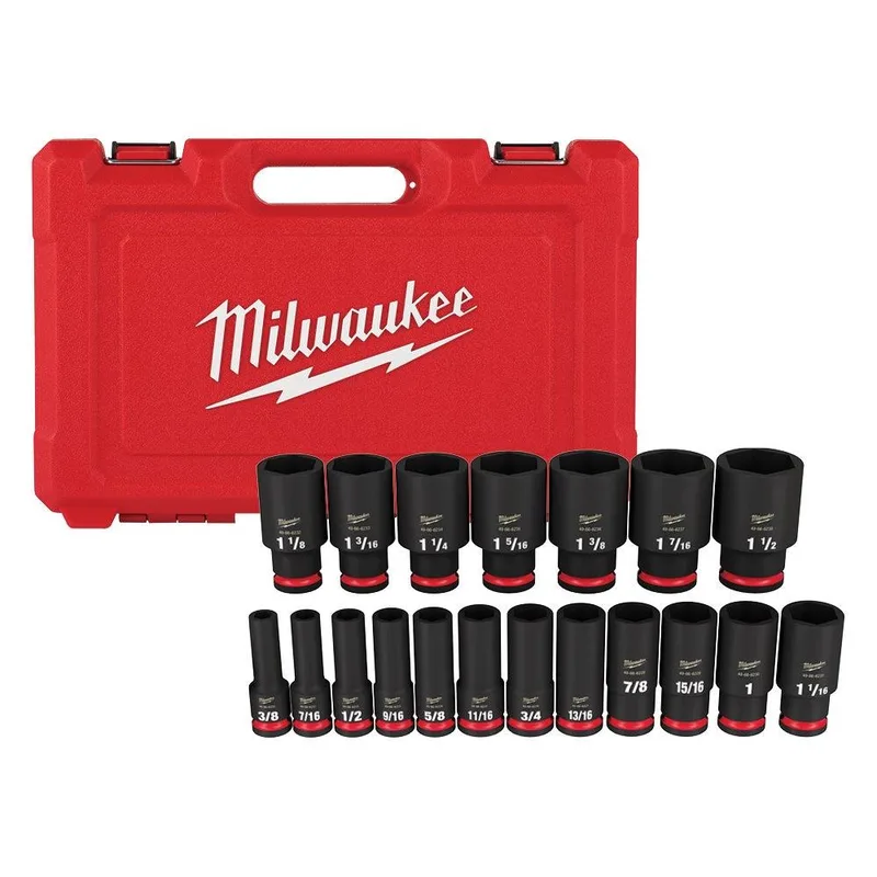 Milwaukee 19Pc Shockwave Impact Duty 1/2" Drive Sae Deep 6 Point Socket Set