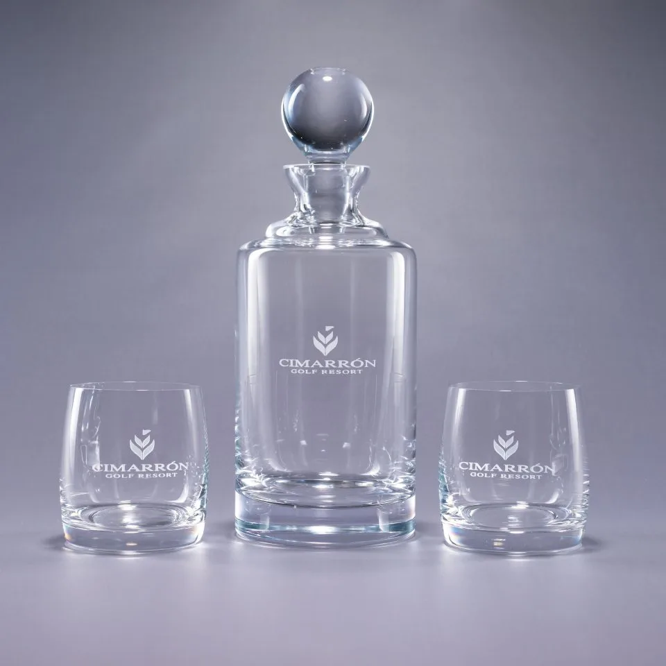 Uptown/Meridian Crystal Bar Set w/Decanter & 2 Rocks Glasses