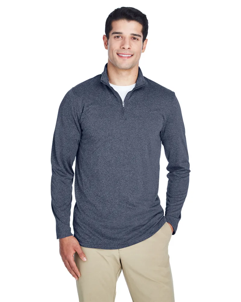 ULTRACLUB Men's Cool & Dry Heathered Performance Quarter-Zip view 4