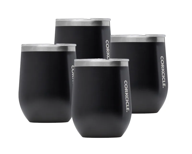 Corkcicle 12 Oz. Stemless Wine Cup - Matte Black, 4 Pack