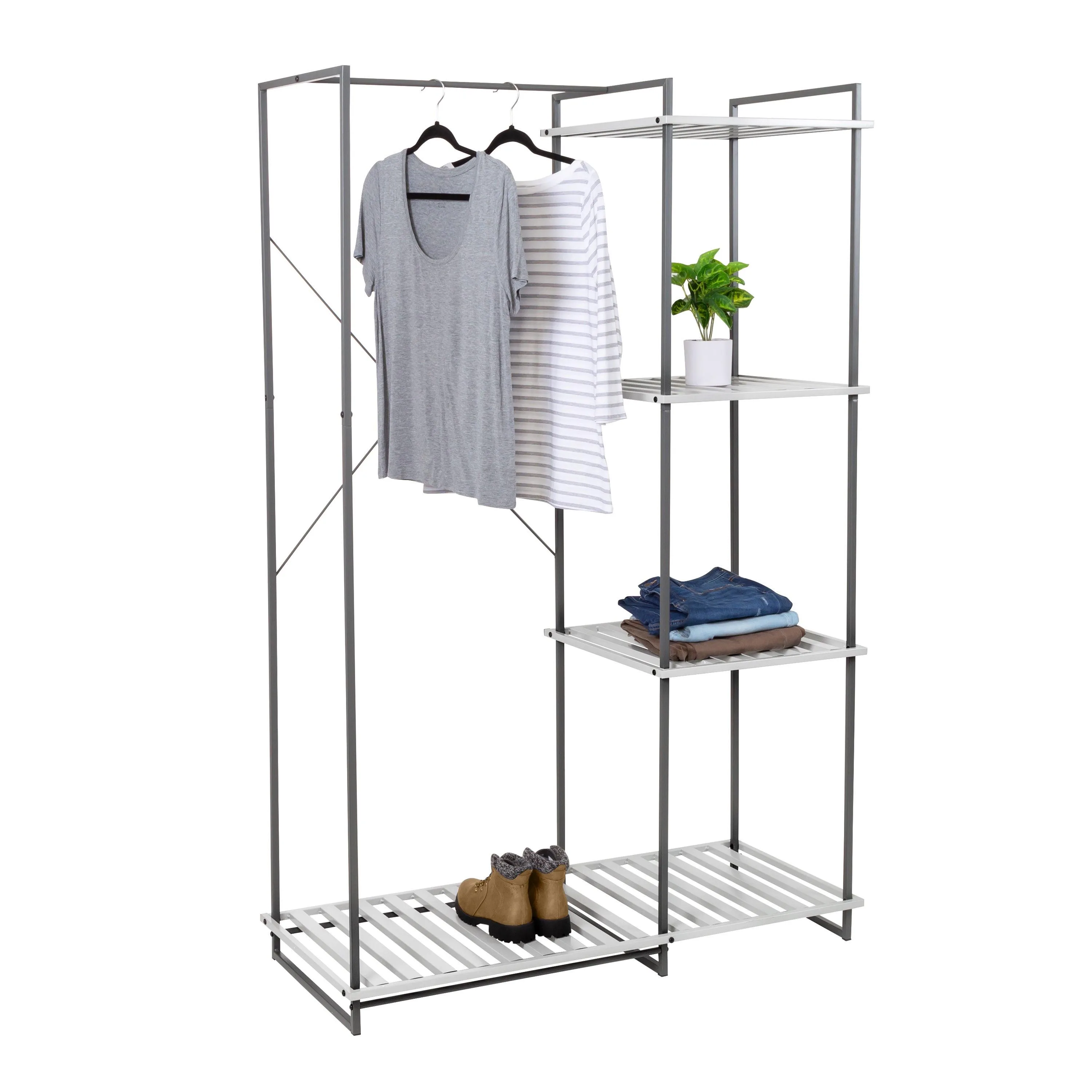 Honey-Can-Do Freestanding Open Closet W/ 4 Shelves Gray Metal