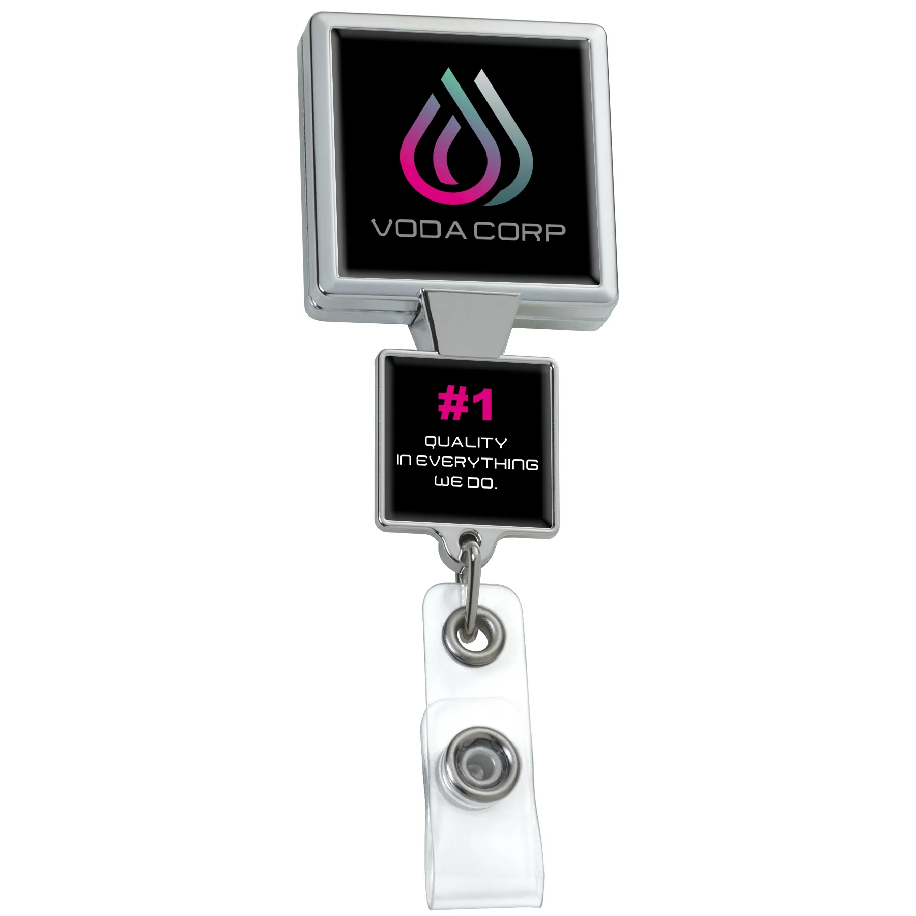 Chrome Double Up Square Retractable Badge Reel view 4