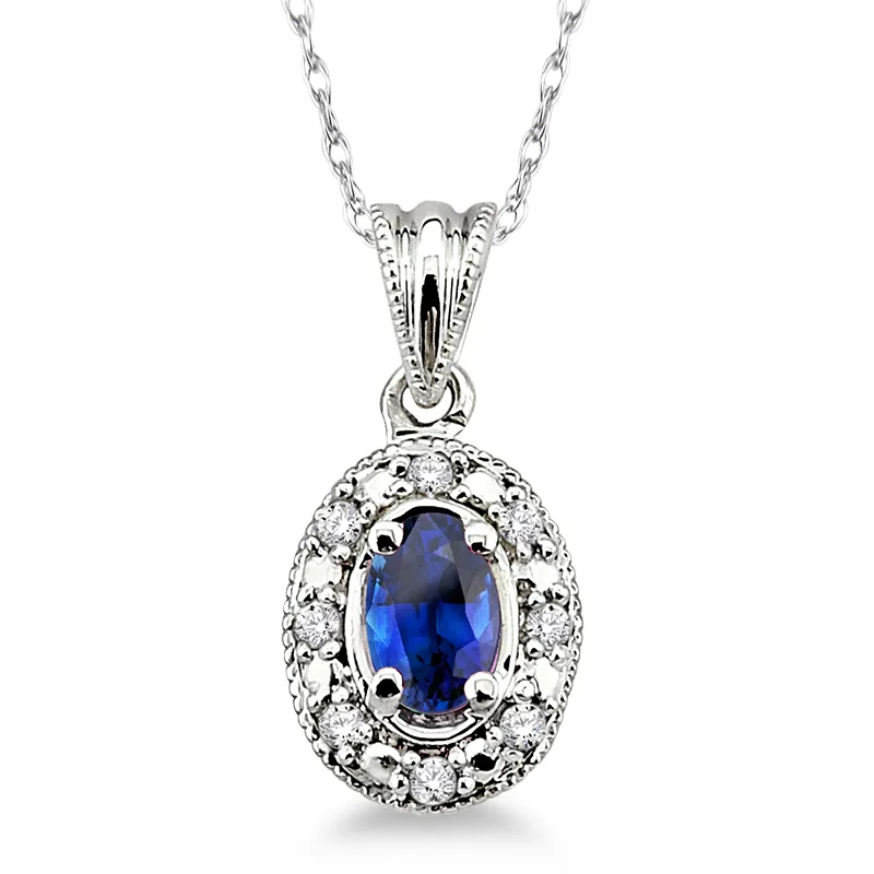 Jilco Inc Diamond & Sapphire Necklace - White Gold