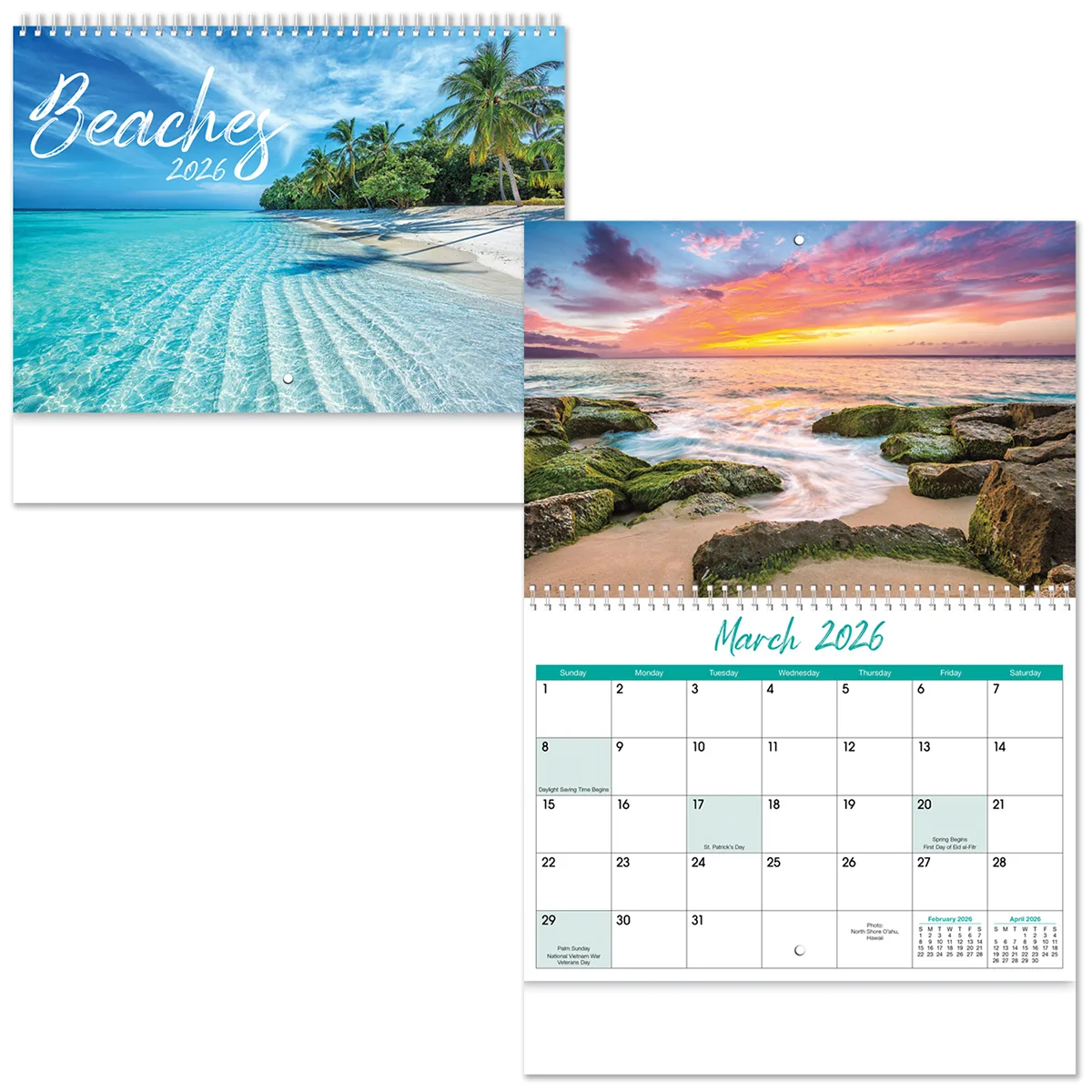 Full Color Beaches Spiral Wall Calendar view 3