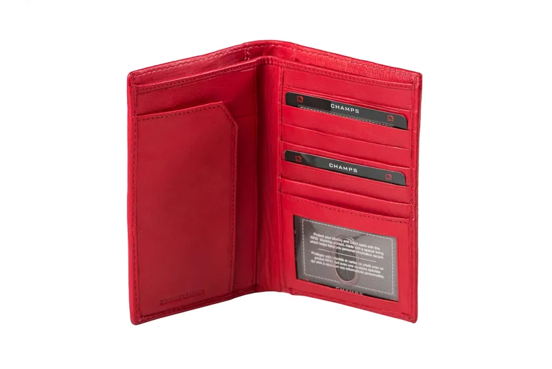 Champs Luggage Red Leather Passport Holder Size 0.5"X6"X4"