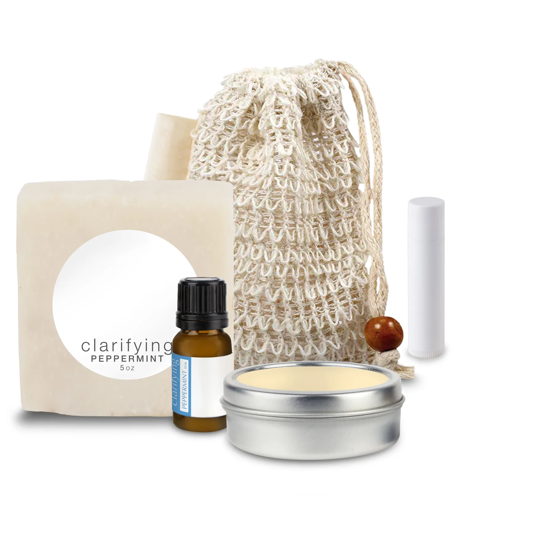 Loofah Bag with Soap, Essential Oil, Candle Tin, and Lip Balm view 2