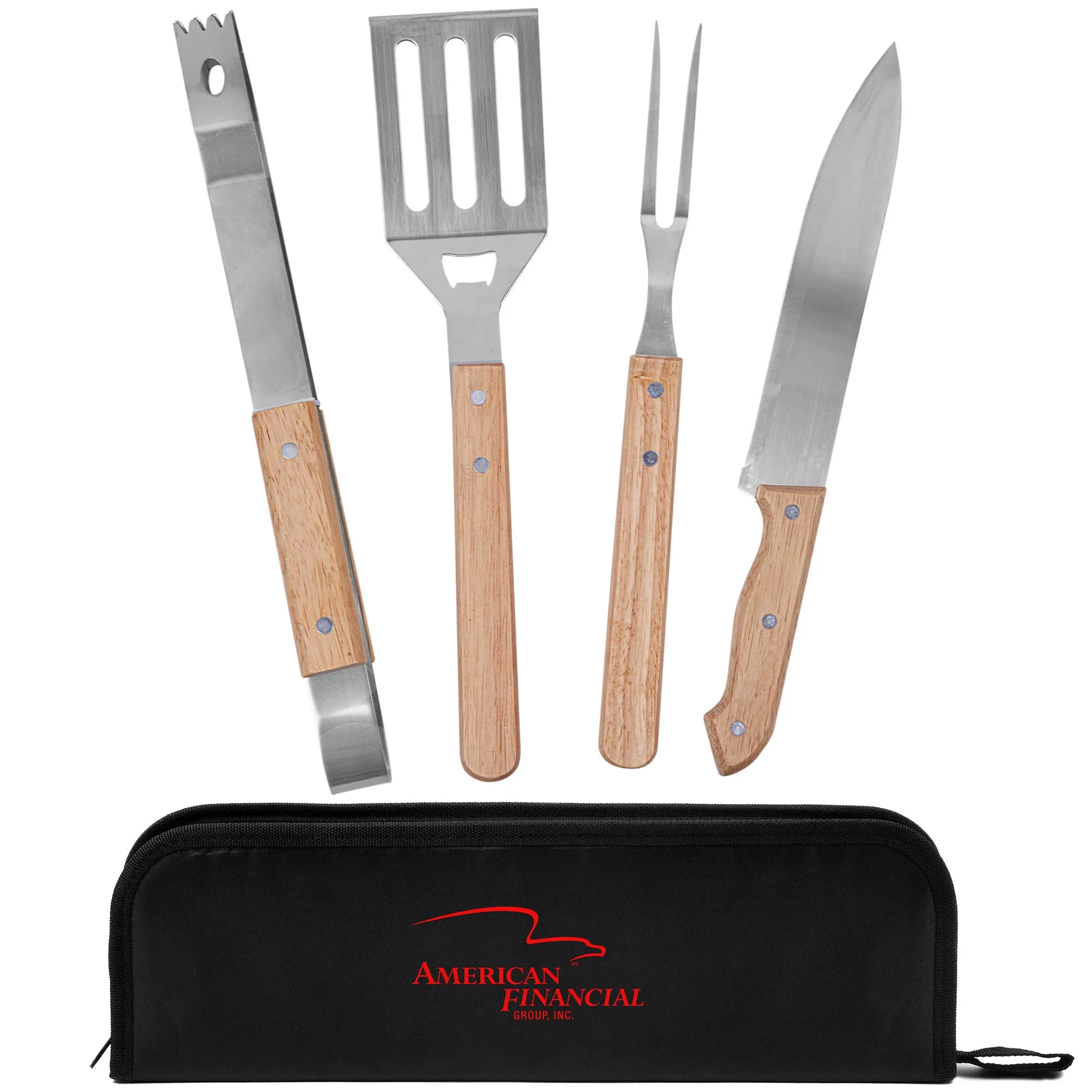 4-Piece Bamboo Bbq Grill Set w/Polyester Carry Case