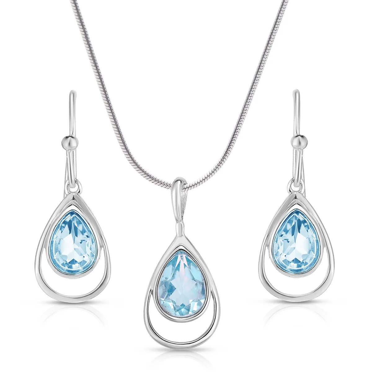 Jilco Inc Blue Topaz Pear Earring & Necklace Set