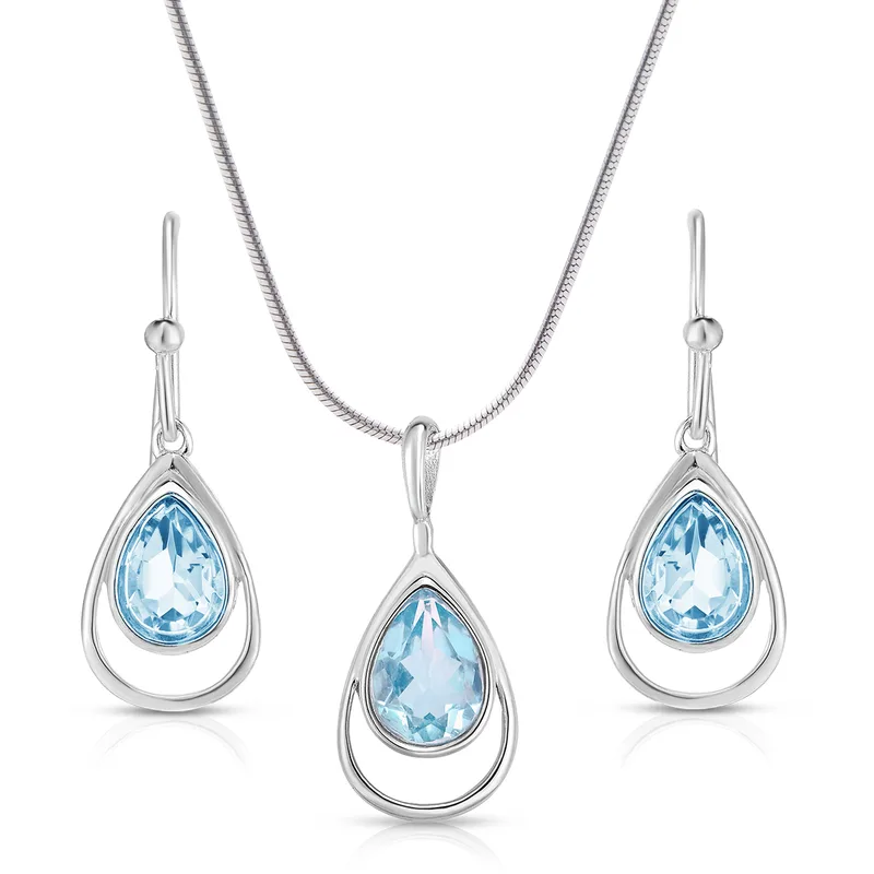 Jilco Inc Blue Topaz Pear Earring & Necklace Set