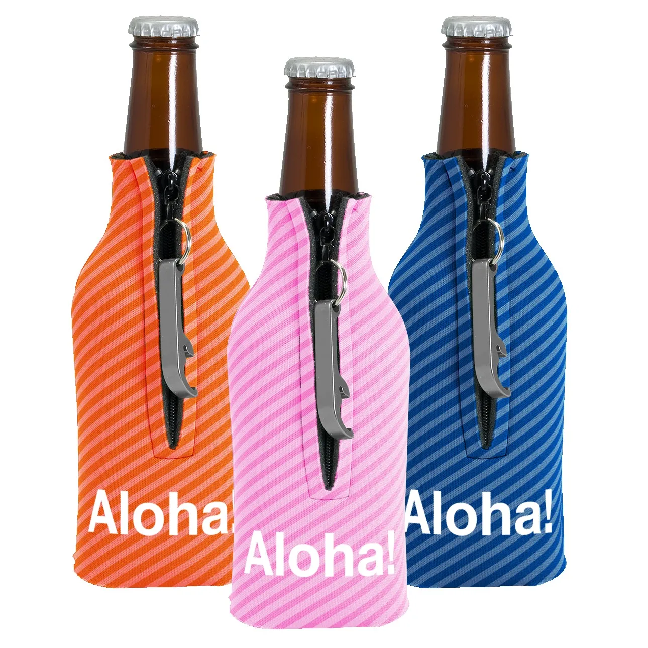 Zipper Bottle Coolie Cover w/Blank Bottle Opener (4CP)