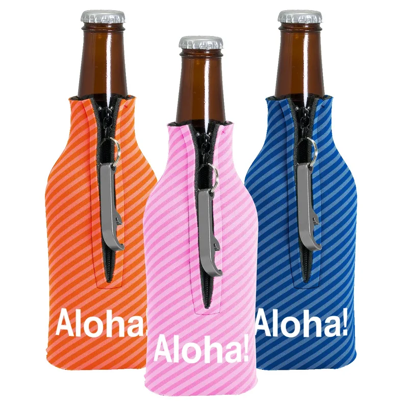 Zipper Bottle Coolie Cover w/Blank Bottle Opener (4CP)