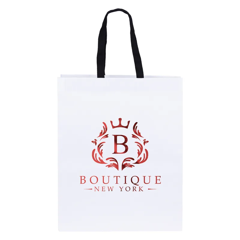 Teak - Woven Handle White Eurototes - Foil Print (13" x 6" x 16")
