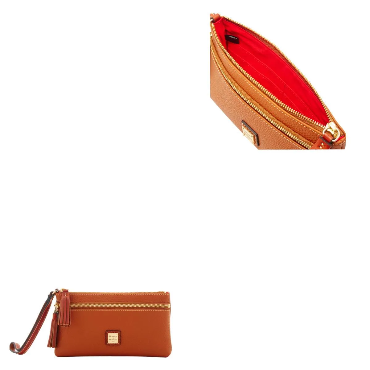 Dooney & Bourke Caramel Brown Pebble Grain Double Zip Wristlet