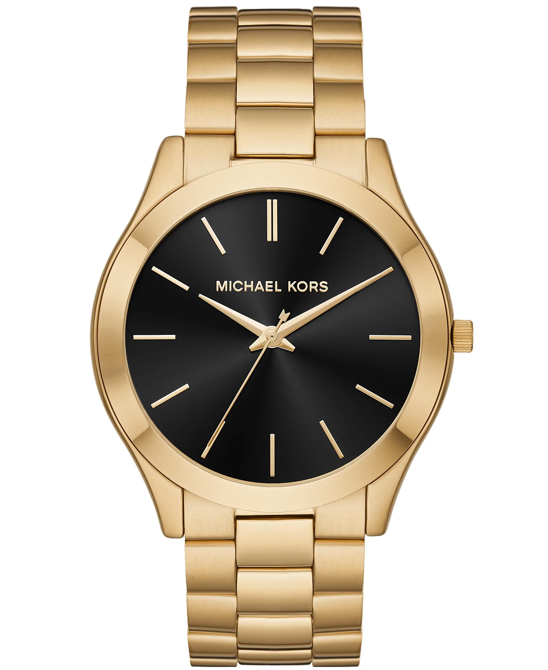 Michael Kors Mens Slim Runway Gold-Tone Stainless Steel Watch Black Dial
