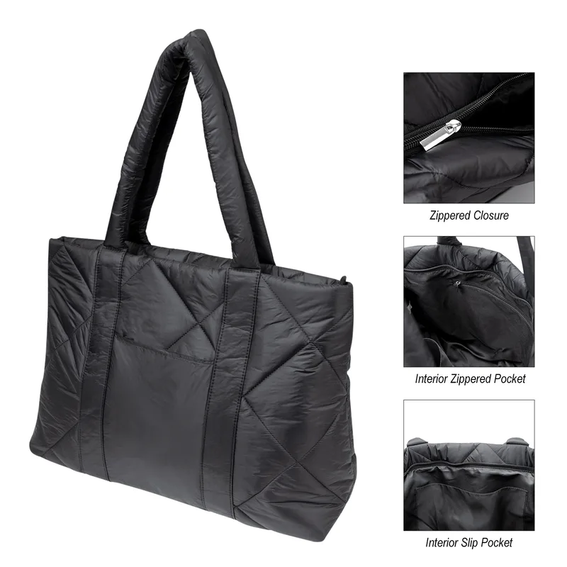 Luxe Quilted Puffer Tote Bag view 3